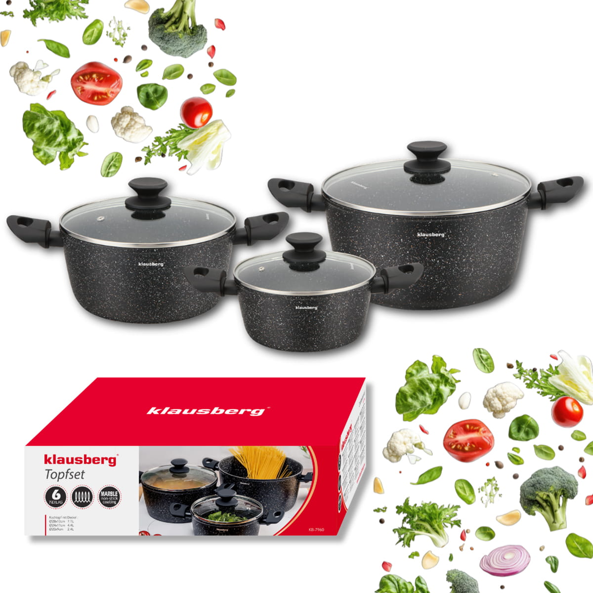 KINGHOFF KH-1596 Pentola In Marmo 5,6 L 26 Cm Con Coperchio In Vetro - Rivestimento Antiaderente COOKMARK Per Induzione